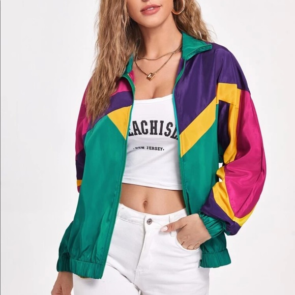 Jackets & Blazers - Collard zip up color block windbreaker jacket size XS